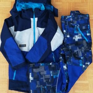 Kids Blue Colorblock Raincoat with Matching Snow Pants